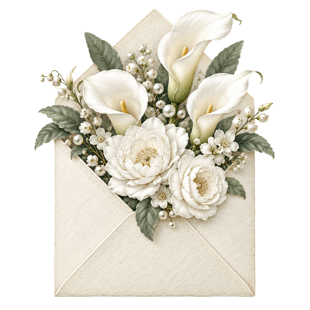 Cream envelope with embossed white flowers